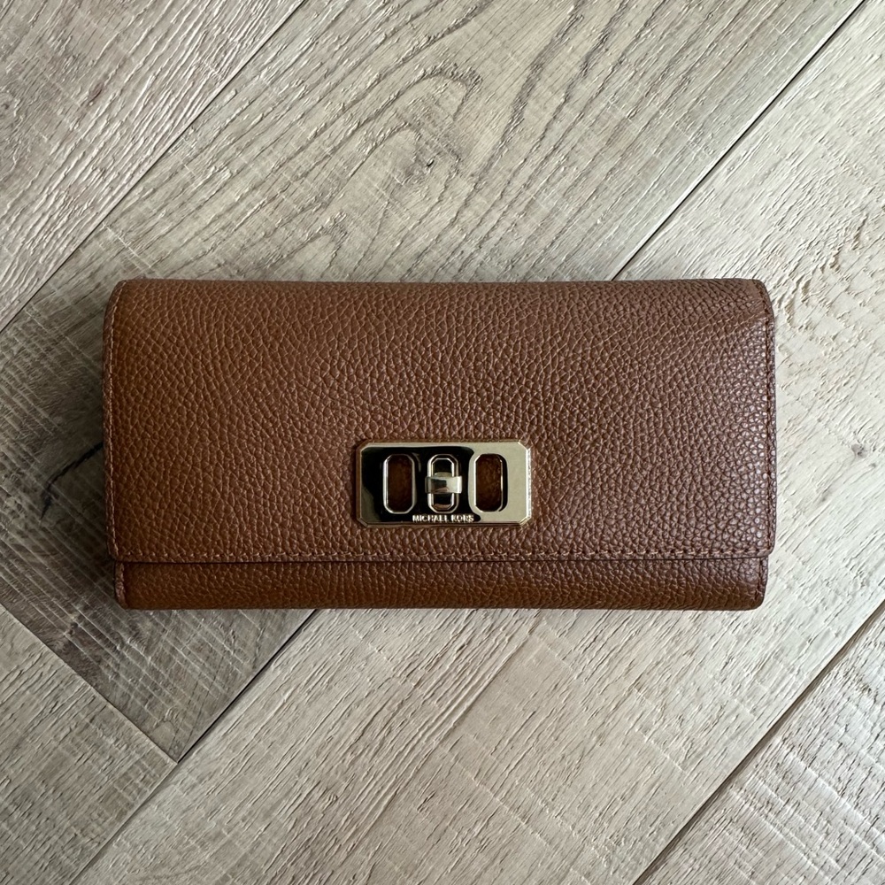 Michael Kors Tan Leather Clutch with Gold Accent
